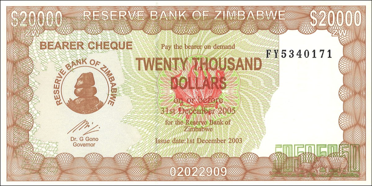 20,000 dollars, bearer cheque (1 Dec 2003)